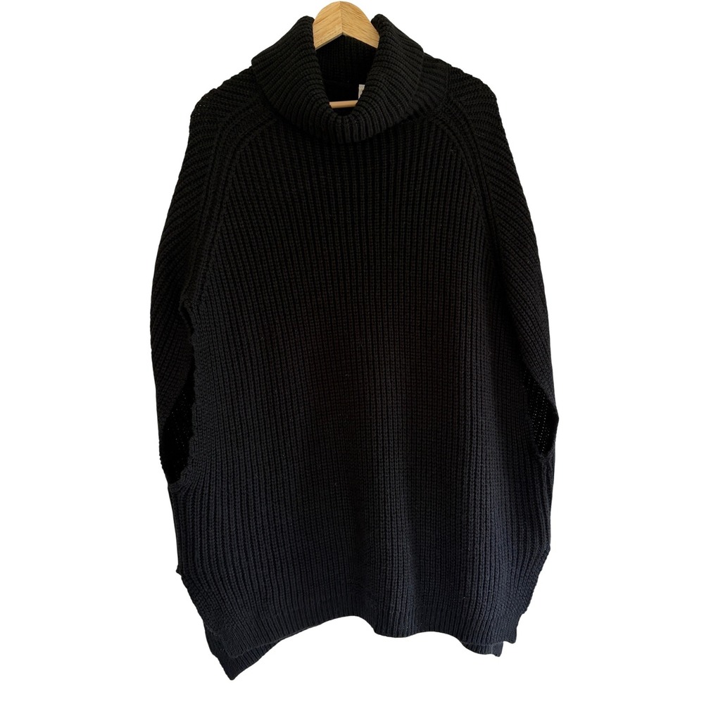 Zenana‎ Premium Black Ribbed Turtleneck Poncho Sweater TW-1883 Womens Medium